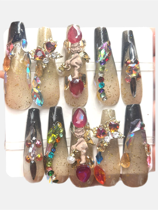 10pc long Angel crystal press on nails